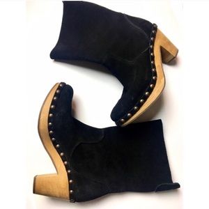 Pedro Garcia Black Suede Mid-calf Boots Wood Heels
